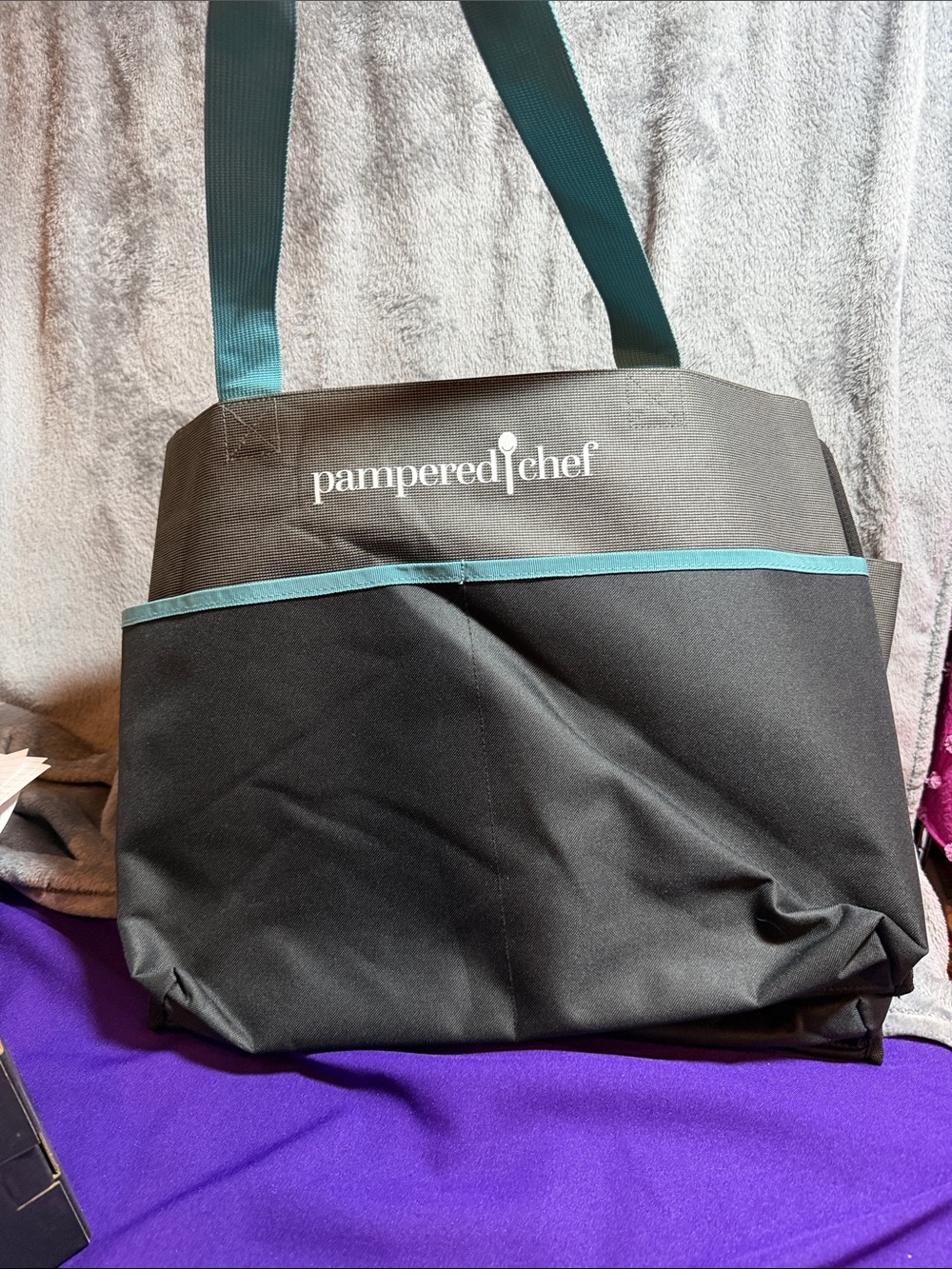 Pampered Chef Black Tote with Teal Trim and Straps